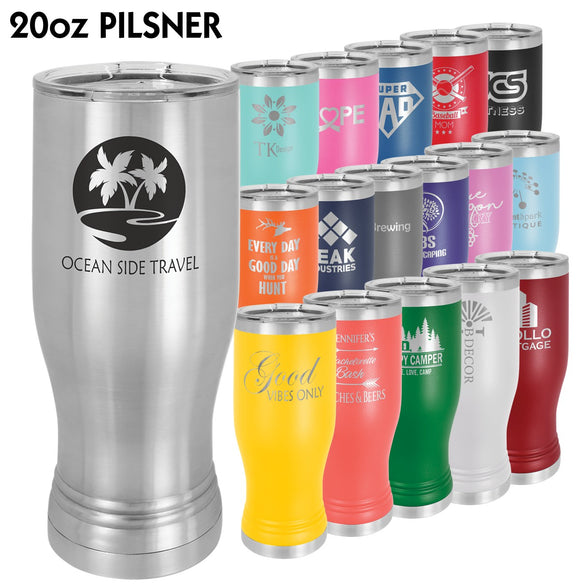 20 oz. Polar Camel Pilsner Style Tumblers | 16 Colors Available Customizeable Personalized Gifts for him her  
