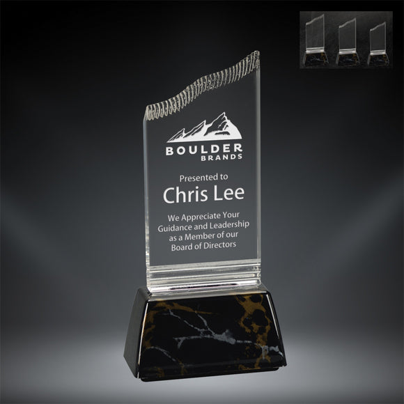 GreyStone Clear Summit Style Acrylic Award with Snap-In Weighted Black Marble Plastic Base | 3 SIZES