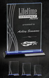 GreyStone Boca Crystal Award with Frosted Accents and Blue Highlighted Black Crystal Base | 3 SIZES