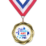 3" Fusion Custom Insert Gold Medals on 1-1/2" Wide Neck Ribbons | FULL COLOR