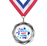 3" Fusion Custom Insert Silver Medals on 1-1/2" Wide Neck Ribbons | FULL COLOR