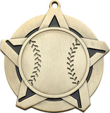 2-1/4" Super Star Series Award Baseball Medals on 7/8" Neck Ribbons