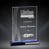 GreyStone Boca Crystal Award with Frosted Accents and Blue Highlighted Black Crystal Base | 3 SIZES