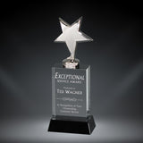 GreyStone Chrome Metal Star Crystal Tower Award on Black Base | 3 SIZES