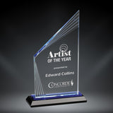 GreyStone Fusion Crystal Award with Frosted Accents and Blue Highlighted Black Crystal Base | 3 SIZES