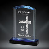 GreyStone Arch Crystal Award with Frosted Accents and Blue Highlighted Black Crystal Base | 3 SIZES