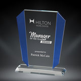 GreyStone Victory Style Crystal Award with Blue Side Accents | 3 SIZES