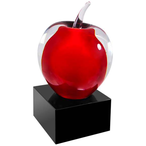 Premier Art Glass Red Apple with Laser Engravable Black plate