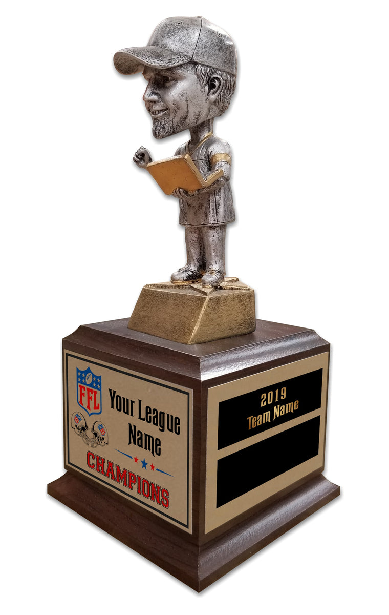 Fantasy Football League Bobble Head Box Base Trophy with Perpetual Options
