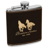 personalized customize personal custom gifts present best idea birthday retirement corporate engrave engraving flask rawhide light dark brown blue black silver gold pink grey gray 6 oz