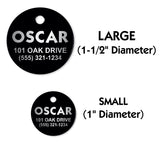 Black Round Circle Pet Identification Tags for All Size Dogs and Cats | FREE SHIPPING!
