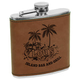 personalized customize personal custom gifts present best idea birthday retirement corporate engrave engraving flask rawhide light dark brown blue black silver gold pink grey gray 6 oz