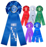 14" Rosette Style 3 Streamer Event Ribbons with Card on Back | 1st 2nd 3rd PLACE