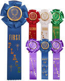 2" x 11-1/2" Rosette Style Event Place Ribbons with Card on Back | 1st 2nd 3rd Place