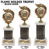 Flame 2" Emblem Holder Award Wide Riser Trophies | 4 SIZES | 5 COLORS