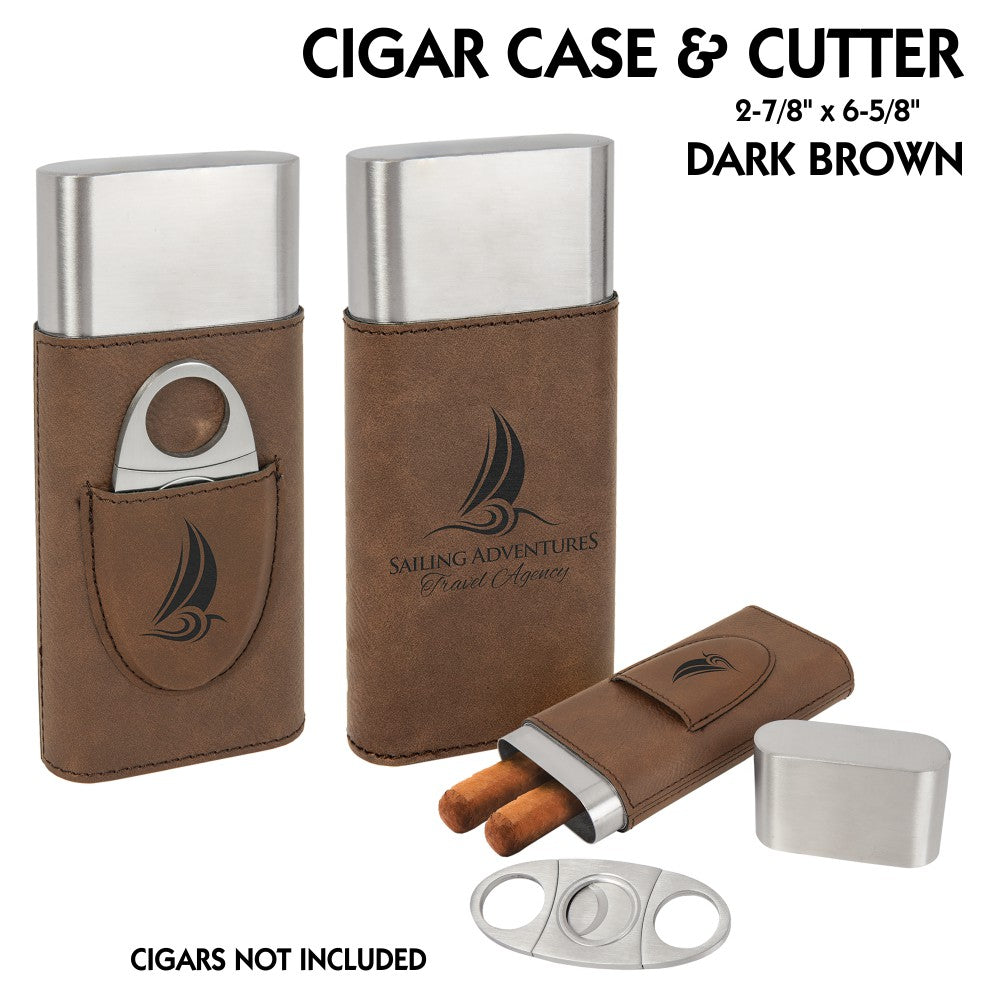 Light Brown Leather Cigar Case - Cutter Included