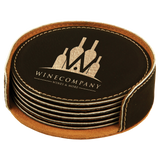 Leatherette Laser Engraved 6-Coaster Sets Round and Square | 10 COLORS