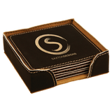 Leatherette Laser Engraved 6-Coaster Sets Round and Square | 10 COLORS