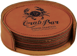 Leatherette Laser Engraved 6-Coaster Sets Round and Square | 10 COLORS
