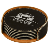Leatherette Laser Engraved 6-Coaster Sets Round and Square | 10 COLORS
