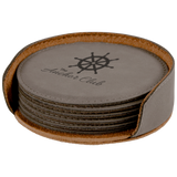 Leatherette Laser Engraved 6-Coaster Sets Round and Square | 10 COLORS