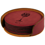 Leatherette Laser Engraved 6-Coaster Sets Round and Square | 10 COLORS