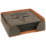 Leatherette Laser Engraved 6-Coaster Sets Round and Square | 10 COLORS