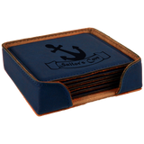 Leatherette Laser Engraved 6-Coaster Sets Round and Square | 10 COLORS