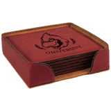Leatherette Laser Engraved 6-Coaster Sets Round and Square | 10 COLORS