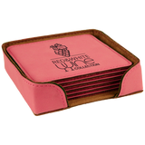 Leatherette Laser Engraved 6-Coaster Sets Round and Square | 10 COLORS