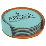 Leatherette Laser Engraved 6-Coaster Sets Round and Square | 10 COLORS