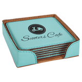 Leatherette Laser Engraved 6-Coaster Sets Round and Square | 10 COLORS