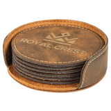 Leatherette Laser Engraved 6-Coaster Sets Round and Square | 10 COLORS