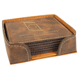 Leatherette Laser Engraved 6-Coaster Sets Round and Square | 10 COLORS