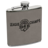 personalized customize personal custom gifts present best idea birthday retirement corporate engrave engraving flask rawhide light dark brown blue black silver gold pink grey gray 6 oz
