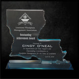 LA Trophies - Louisiana State Shape 3/4" thick Blue Beveled Acrylic Award