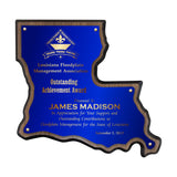 LA Trophies - Louisiana State Shape Plaque Blue brass full Plate