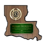 LA Trophies - Louisiana State Shape Plaque green / Gold half Plate with Fancy Emblem Holder