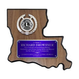 LA Trophies - Louisiana State Shape Plaque purple / Silver half Plate with Fancy Emblem Holder