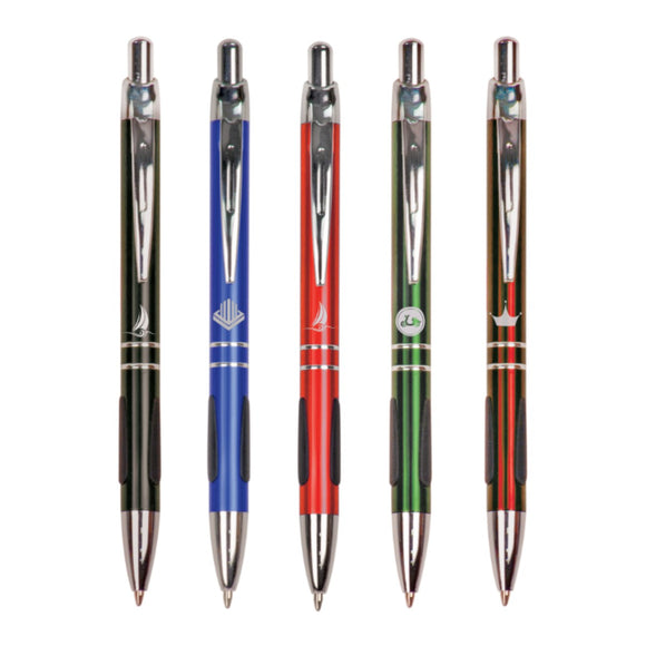 Customizable Ballpoint Pens with Rubber Gripper and Silver Accents | 5 COLORS