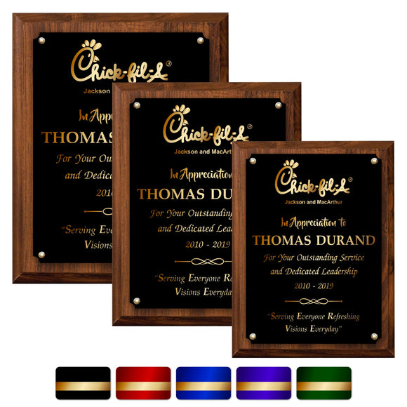 LA Trophies - Medium Size Plaques with Solid Color Plate and GOLD Engraving - 6x8, 7x9, 8x10 | 5 PLATE COLORS