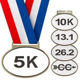 3-1/4" Large Olympic Style Oval Running Medals on 1-1/2" Wide Neck Ribbons 5K 10K 13.1 26.2 CROSS COUNTRY