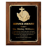 LA Trophies - Religious Christian Award Plaque with Gold Accent, GOLD Engraving and 3D Praying Hands Relief - 9x12, 10.5x13 | 5 PLATE COLORS