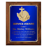 LA Trophies - Religious Christian Award Plaque with Gold Accent, GOLD Engraving and 3D Praying Hands Relief - 9x12, 10.5x13 | 5 PLATE COLORS