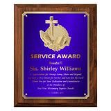 LA Trophies - Religious Christian Award Plaque with Gold Accent, GOLD Engraving and 3D Praying Hands Relief - 9x12, 10.5x13 | 5 PLATE COLORS
