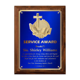 LA Trophies - Religious Christian Award Plaque with Gold Accent, GOLD Engraving and 3D Praying Hands Relief - 9x12, 10.5x13 | 5 PLATE COLORS