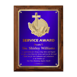 LA Trophies - Religious Christian Award Plaque with Gold Accent, GOLD Engraving and 3D Praying Hands Relief - 9x12, 10.5x13 | 5 PLATE COLORS