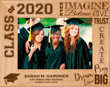 Graduation Celebration Red Alder Laser Engraved 5" x 7" Photo Picture Frames | Hope Imagine Believe Class of 2020 Senior Picture Frame