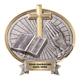 LA Trophies - 8 Inch Religious Christian Oval Resin Award Plate with Praying Hands