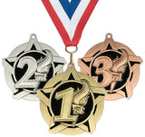 2-1/4" Super Star Series Place Medals on 7/8" Neck Ribbons | 1st 2nd 3rd